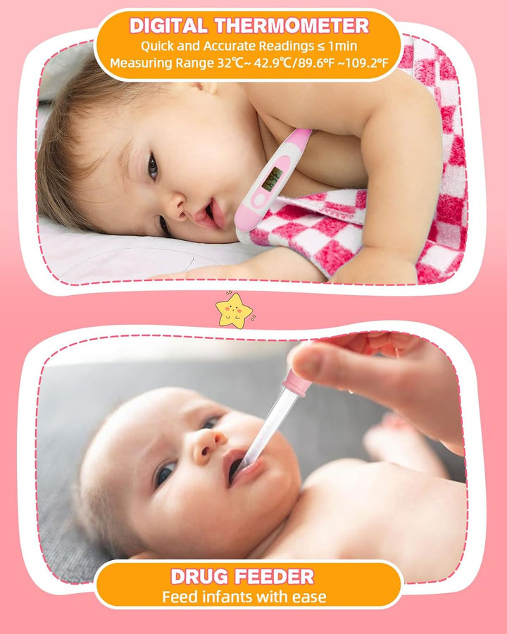 12Pcs Baby Healthcare and Grooming Kit, Newborn Essentials Stuff, Baby Safety Health Nursery Care Set with Nail Files Clippers, Hair Brush, Comb and More for New Born Infant Toddlers Boys Girls - Pink