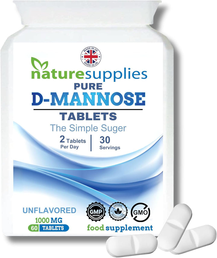 D Mannose Tablets 1000Mg - 50 Pack Dmannose Tablets - (Not D Mannose Capsules or Powder) - Suitable for Vegetarians and Vegans - High Strength D-Mannose Supplement from