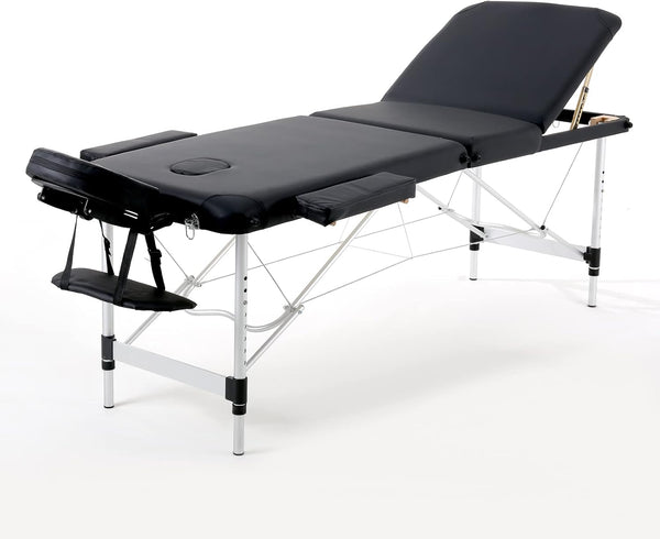 Portable Massage Table Folding Lightweight Beauty Salon Spa Bed Therapy Couch (Black, 60Cm Width 3 Section Aluminum)