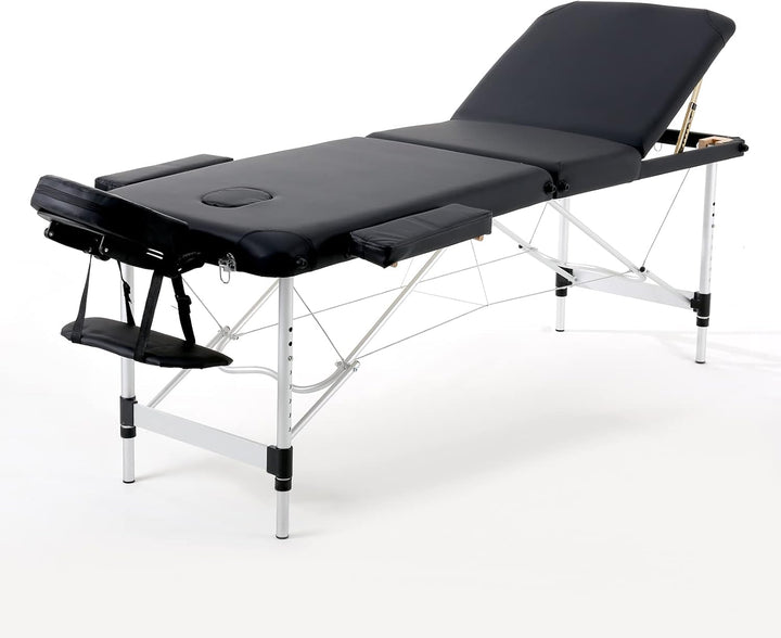 Portable Massage Table Folding Lightweight Beauty Salon Spa Bed Therapy Couch (Black, 60Cm Width 3 Section Aluminum)