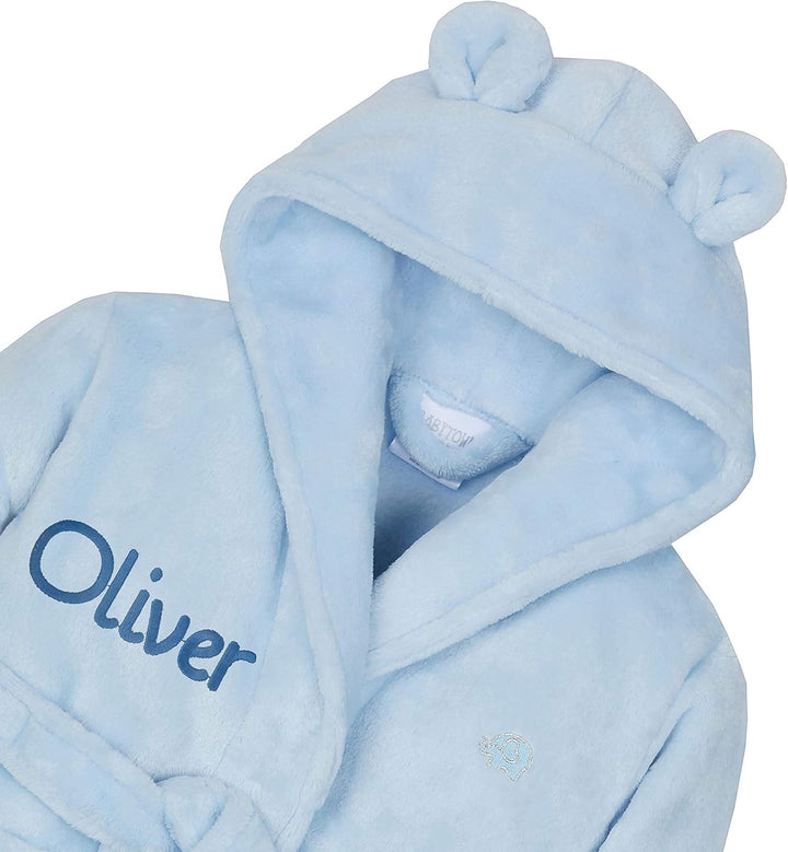 Personalised Baby Bathrobe Hooded Fleece Dressing Gown Super Soft Gifts Bath Robe for Boys Girls Cute Teddy Ears 0-4 Years