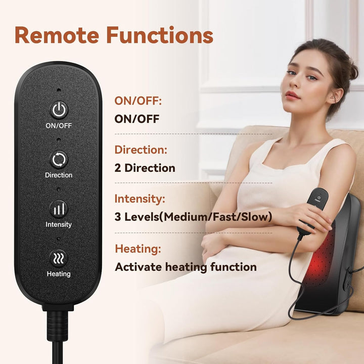 Back Massager,  Neck and Back Massager with Heat, Deep Tissue 3D Kneading Shiatsu Massage Pillow for Body, Shoulder, Foot and Leg, Gift for Women and Men - Remote Control