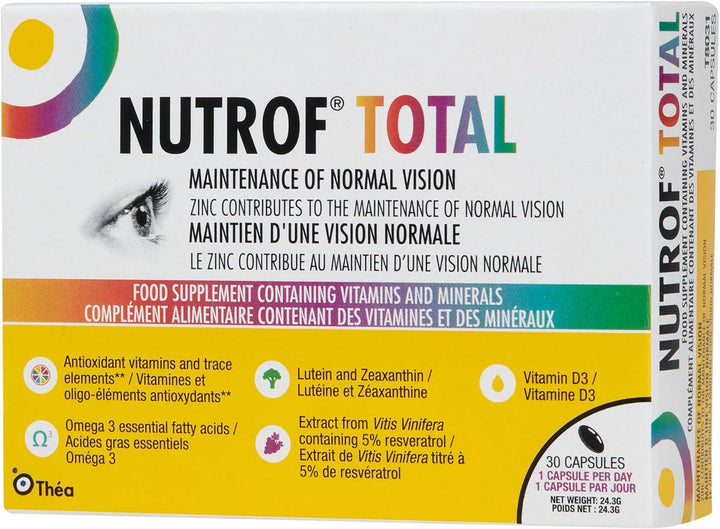 Nutrof Total Capsules – Once Daily Food Supplement with Lutein, Zeaxanthin, Omega 3, and Antioxidants | 3 Pack of 30 Capsules (1 Capsule per Day - 3-Month Supply)