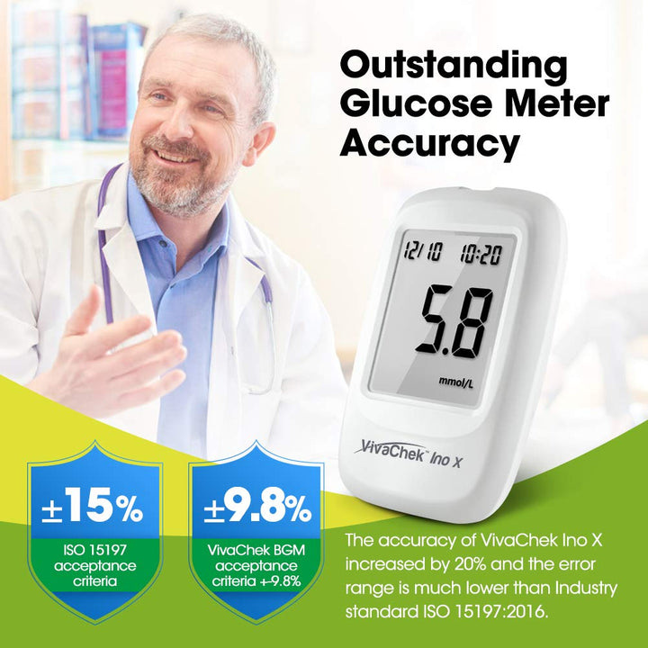 Vivachek Diabetes Test Kit, 𝐍𝐇𝐒𝐔𝐊-𝐀𝐩𝐩𝐫𝐨𝐯𝐞𝐝 Blood Sugar Monitor with Ketone and Hypo Warning, 900 Memory, Blood Glucose Monitor with Test Strips X 100 and Lancet X 100 -In Mmol/L