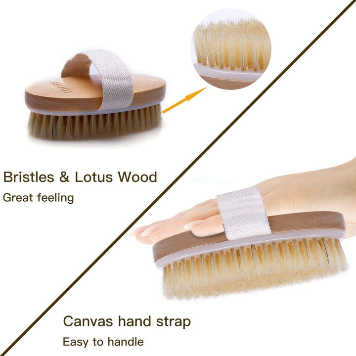 Dry Brushing Body Brush Exfoliating Brush Natural Bristle Bath Brush for Remove Dead Skin Toxins Cellulite,Treatment,Improves Lymphatic Functions,Exfoliates,Stimulates Blood Circulation
