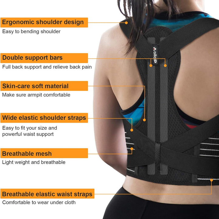 Posture Corrector Men and Women - Back Brace Back Support Belt with Breathable Adjustable Elastic Bands Back Straightener Improve Lumbar Support Belt Lower Back Pain Relief (M, Waist 35'- 47')