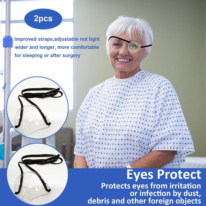 2 Pack Plastic Eye Shield Medical Eye Patch for after Cataract Surgery Eye Protection or Sleeping, Upgraded Elastic Band Longer and Wider for Adult, Clear