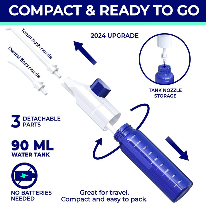 Manual Water Flosser | Tonsil Stone Irrigator | Soft Floss Remover | Mini Tonsil Cleaner | Travel, Teeth Cleaning Space | Orali
