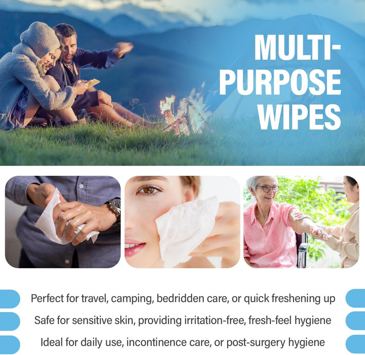 Premium Full Body Cleansing Wet Wipes for Adults - Large Luxury Fresh-Feel Rinse-Free Fragrance-Free Bed Bath Intimate-Care Soft Sheets (1 Pack (80 Wipes)