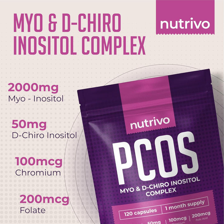Myo Inositol & D Chiro Inositol - 120 Capsules | PCOS Supplement Supports Fertility, Weight Loss & Hormone Balance | Inositol 2000Mg, D- Chiro Inositol, Folic Acid, Chromium | Alternative to Tablets
