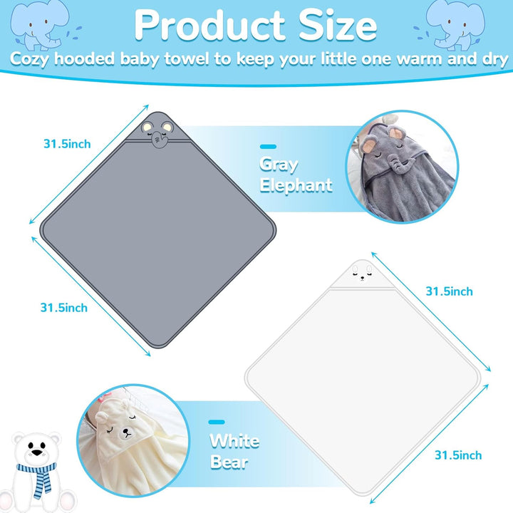 2 Pcs Hooded Baby Towel Set, 80 * 80 Cm Animal Design Baby Bath Towel, Baby Towel Super Absorbent, Animal Design Baby Bath Towels Absorbent, Baby Bath Towel Set for Baby Boys Girls Newborn