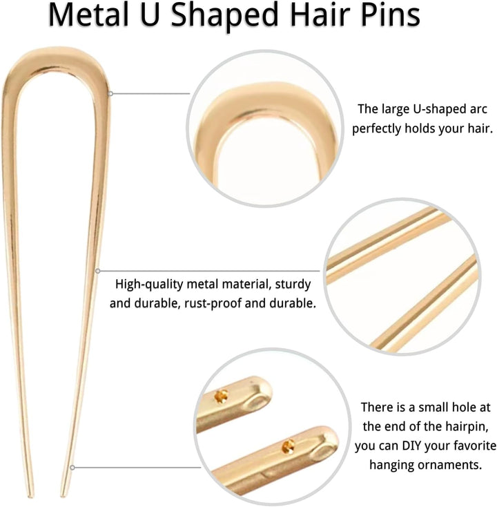 4 PCS French Hair Pins U-Shaped Hair Pins Delicate French Twist Pins for Variety Occasions Gold and Silver Hair Clips Dark and Light Tortoiseshell Clips for Women and Girls (Metal and Acetate)
