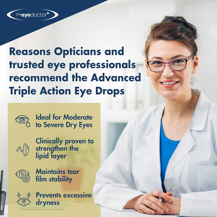 Dry Eye Drops, Advanced Triple Action Formula – Lipid-Based Eye Drop for MGD, Blepharitis & Evaporative Dry Eye, Preservative Free, Contact Lens Friendly, 300 Drops, 10Ml