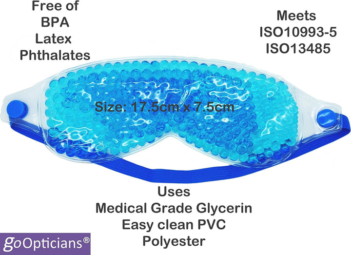 Go Opticians 2In1 Hydrogel Eye Mask Bead Hot Compress Cold Pack Therapy for Relaxation Stress Relief, Puffy Eyes, Tiredness, Blepharitis, Dry Eye, Headache & More (Blue X 1)
