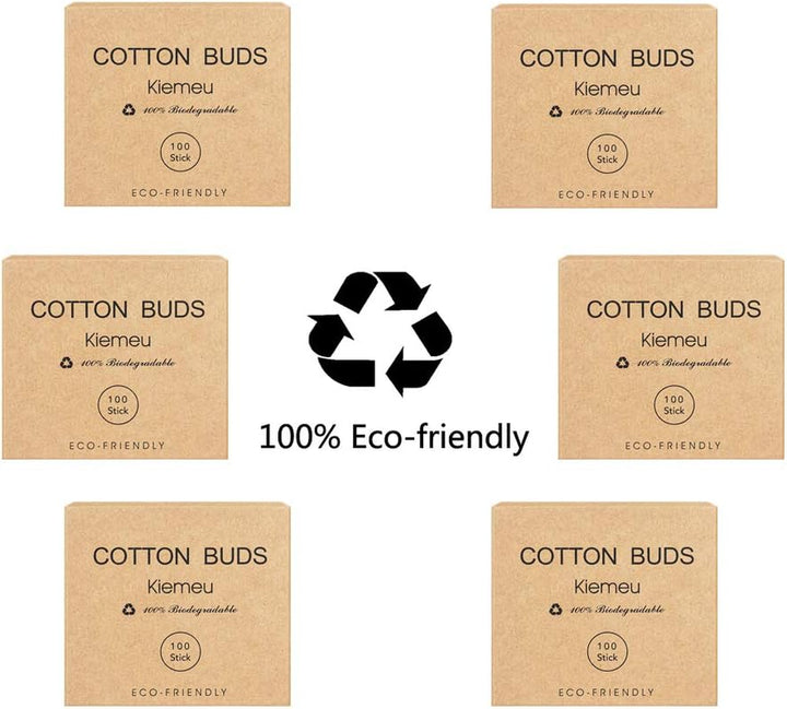 600 Bamboo Cotton Buds Biodegradable, Bamboo Ear Buds Cotton for Cleaning and Doing Makeup