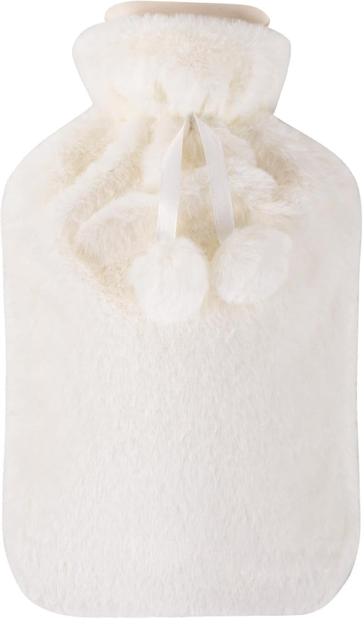 Large 2L Hot Water Bottle with Plush Cover & Bobble - Durable, Washable Heating Pad for Body Pain Relief & Cosy Nights - Perfect for Aches, Pains, and Thoughtful Gifts (Black Plush)