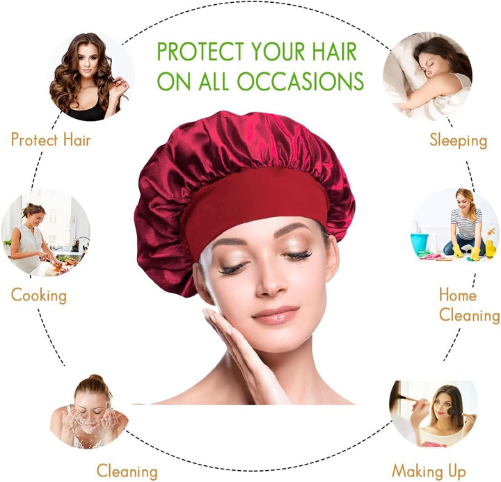 Satin Bonnet, Silk Bonnet for Sleeping, Night Hair Sleeping Caps with Wide Elastic Band, Satin Cap Is Suitable for Long and Curly Hair