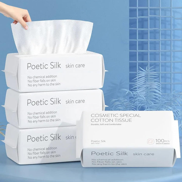 Disposable Face Towel, Facial Cotton Tissue for Sensitive Skin, Unscented and Ultra Soft Face Wipes, Cotton Dry Baby Wipes, Make-Up Remover Wipes (2 Pack=200Counts)