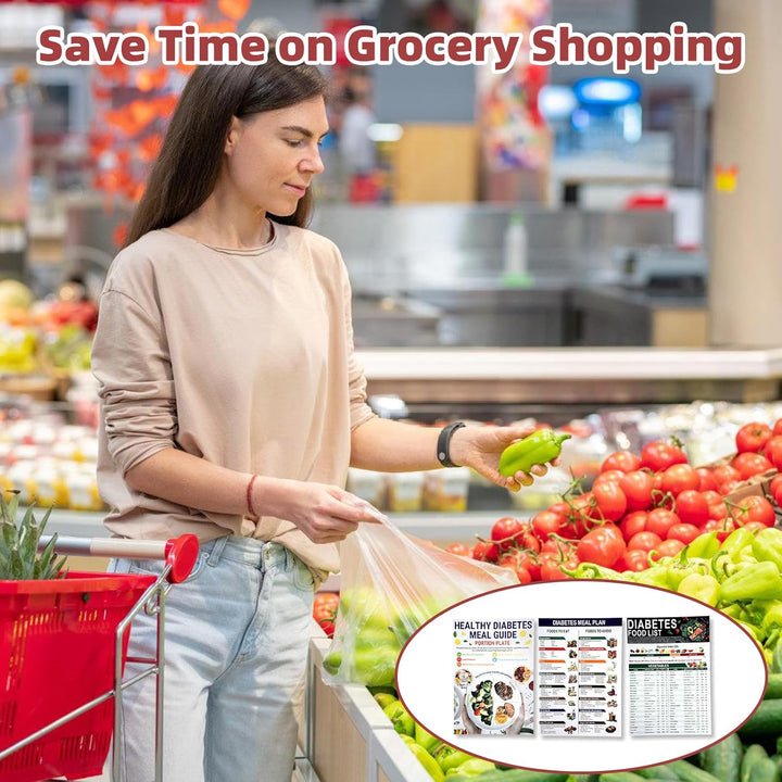 Diabetic Food List Cheat Sheet, 6 Sheet Diabetic Food Chart for Nutrition That Supports Blood Sugar Control and Diabetes Management, Laminated Kitchen Reference Guide with 100+ Meal Ideas