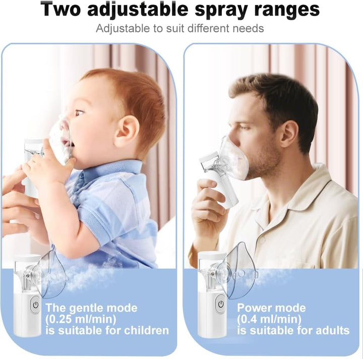 Nebuliser Machine for Adults, Rechargeable Portable Nebuliser for Adults & Kids, Silent Nebuliser for Kids with 2 Masks and Mouthpiece, Handled Nebulizer for Home (White)