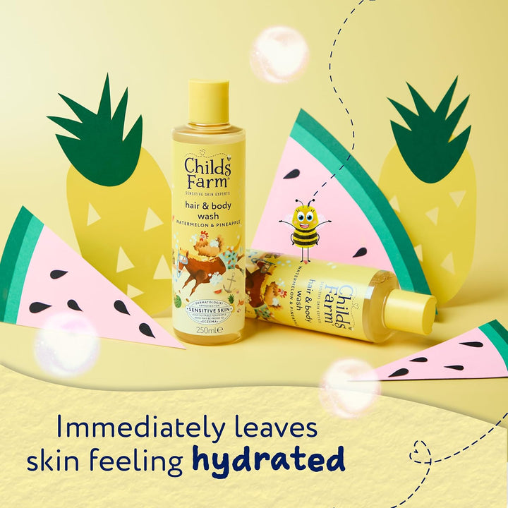 Kids Hair & Body Wash, Watermelon & Pineapple | Tear-Free, Gently Cleanses | Suitable for Dry, Sensitive Skin, 250Ml