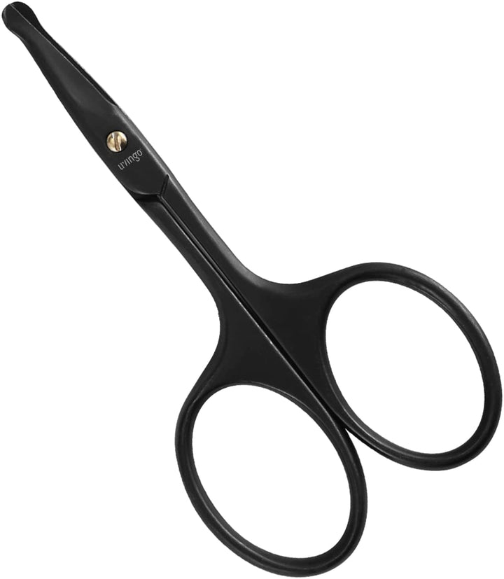 9CM Premium Nose Hair Scissors, Curved Safety Blades with Rounded Tip for Trimming Small Details Facial Hair, Ear Hair, Eyebrow (Black)