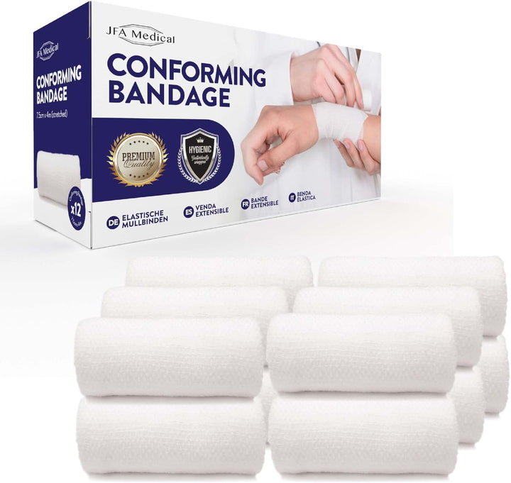 Conforming Bandage, Gauze Bandage Roll 7.5Cm X 4M - Pack of 12