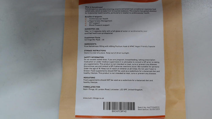 Pure Nattokinase Capsules - Natural Cardiovascular Support - 200Mg Pure Nattokinase from Fermented Soybeans - Enhanced with Psyllium Husk for Added Benefits - 60 Capsules