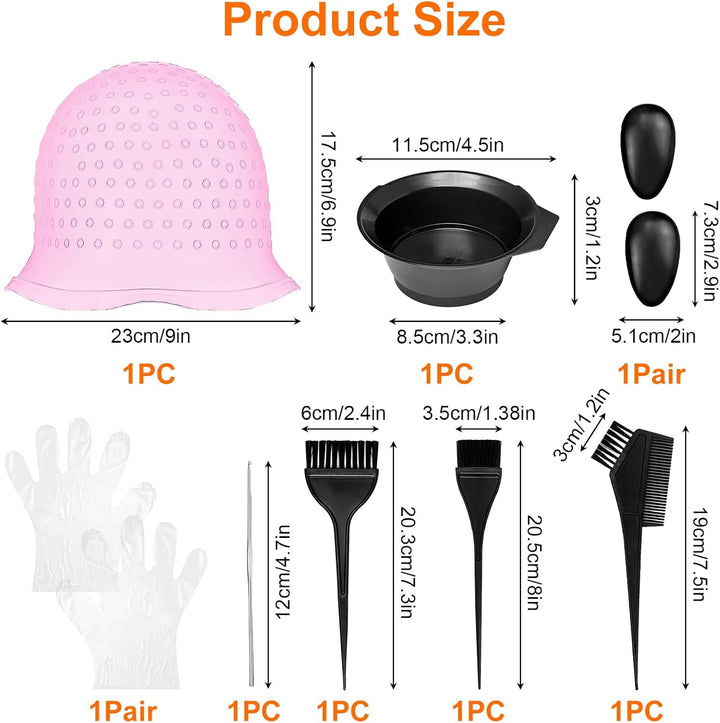 Hair Highlight Cap Kit, 1 Reusable Silicone Highlighting Cap, 1 Highlighting Kit with Brush and 2 Gloves, Easy to Use, Hair Dye Cap for DIY Highlights at Home or Salon (2)