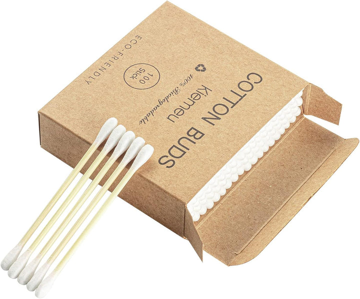 600 Bamboo Cotton Buds Biodegradable, Bamboo Ear Buds Cotton for Cleaning and Doing Makeup
