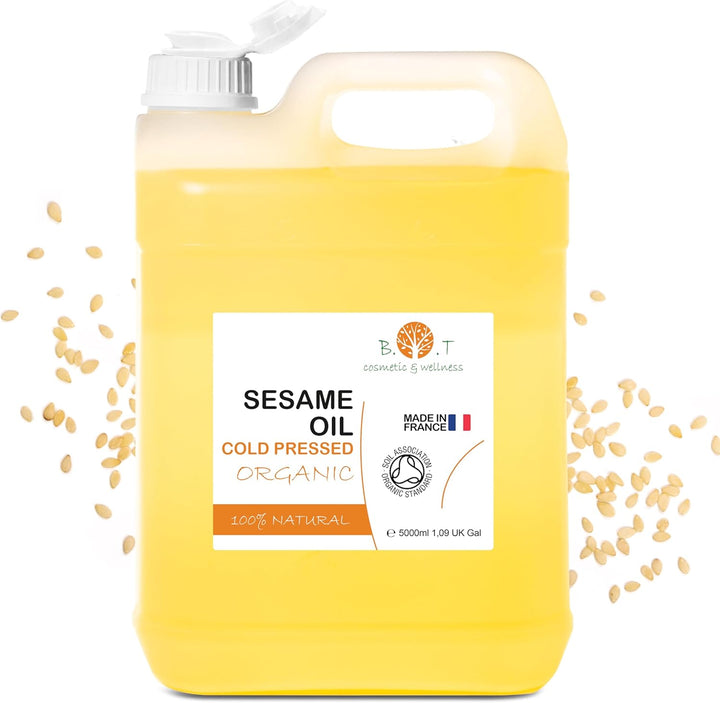 100% Pure and Natural Organic Sesame Oil Extracted from the Cold Pressing of Sesame Seeds. Certified Organic. Skin and Hair Care. Ayurveda Massage Oil - 1000 Ml 1 L 35.2Fl Oz