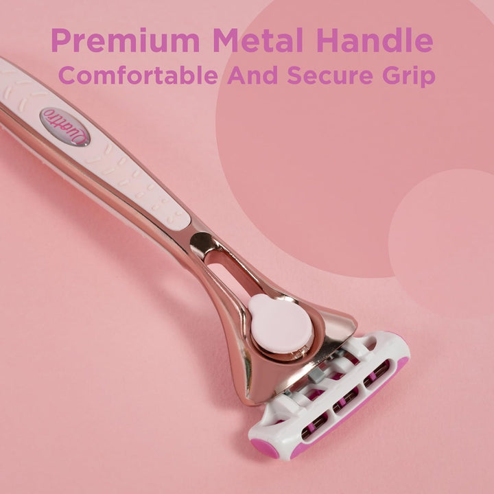 - Quattro for Women | Premium Metal Rose Gold | Razor Handle + 4 Blade Refills