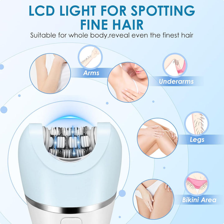 Epilator for Women, 6 in 1 Hair Removal with LED Light, 2 Speeds, Rechargeable & Cordless Razor, Wet and Dry Shaver, Exfoliator, IPX7 Waterproof Electric Hair Remover for Face Legs Arms Armpit Bikini