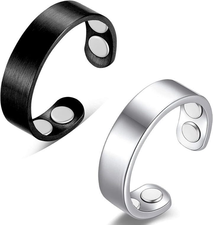 2PCS Copper Magnetic Rings for Women & Men with Strong Ultra Strength Magnets 99.99% Solid Pure Copper Adjustable with Gift Box