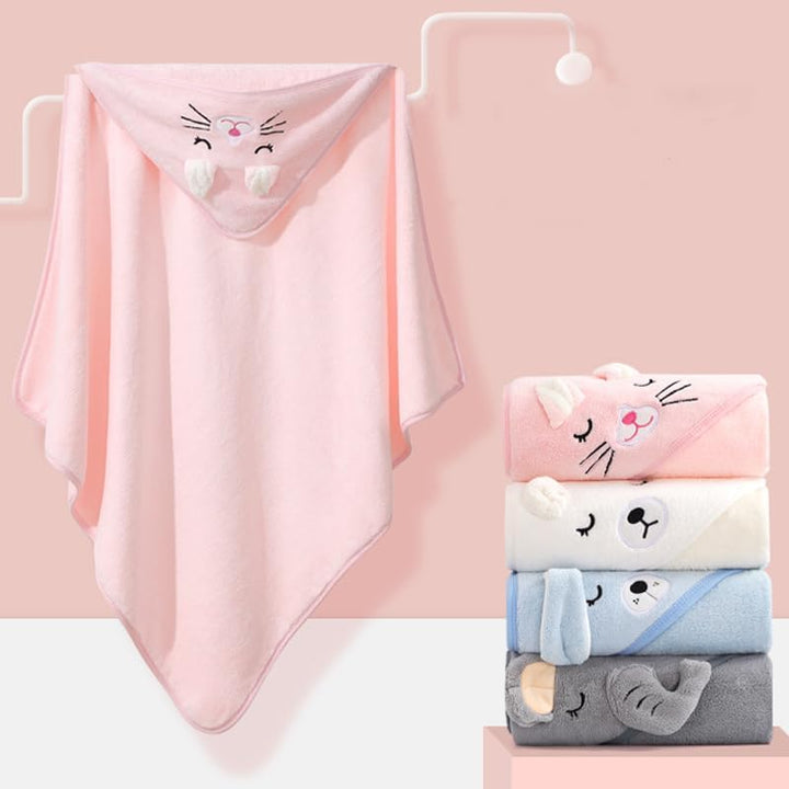 Hooded Towel for Babies, 80 X 80 Cm, Baby Bath Towel, Baby Bath Towel Made of Coral Fleece, Babies Newborns, Blue