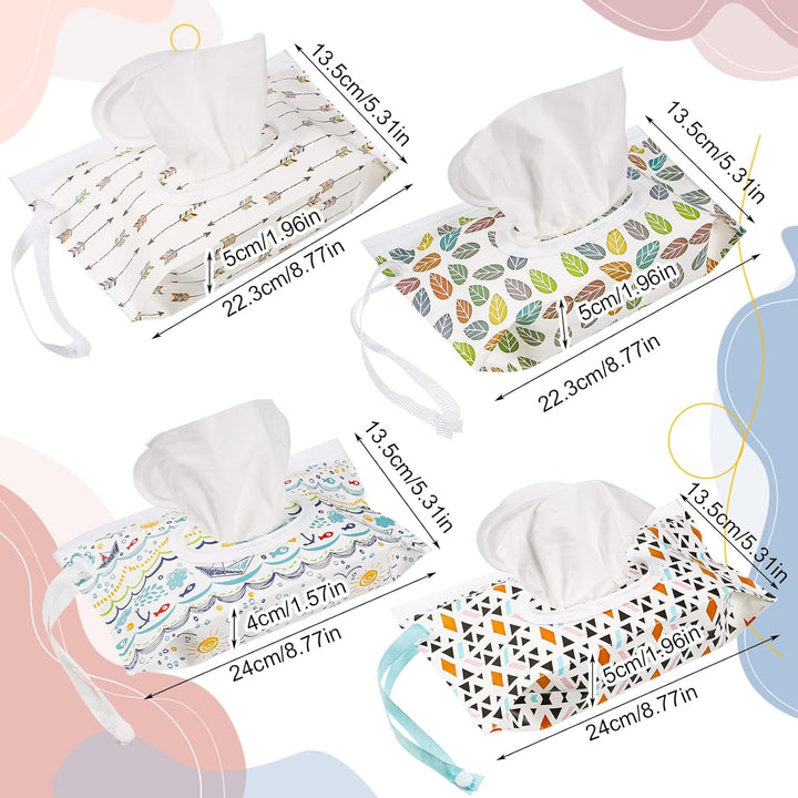4 Pack Wet Wipe Pouch, Extra Large 10" X 6" Reusable Baby Wipe Case Refillable Wipes Dispenser Travel Container Wipes Bag for Baby and Adult (Colorful)