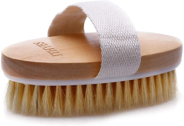 Dry Brushing Body Brush Exfoliating Brush Natural Bristle Bath Brush for Remove Dead Skin Toxins Cellulite,Treatment,Improves Lymphatic Functions,Exfoliates,Stimulates Blood Circulation