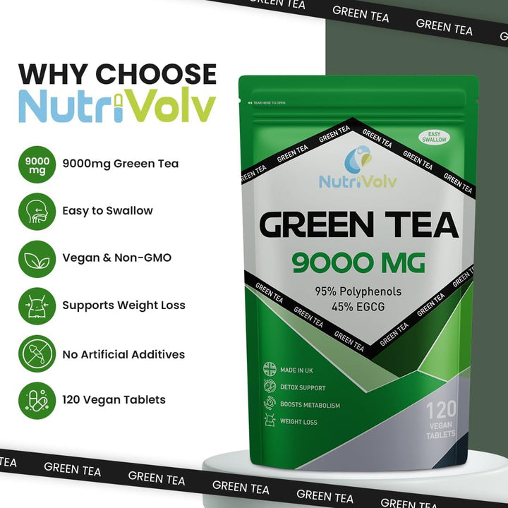 Green Tea Tablets Pure Vegan Weight Loss Pills 9000Mg Keto Diet Slimming Supplements for Men and Women Gluten-Free & Metabolism Booster — Pack of 120