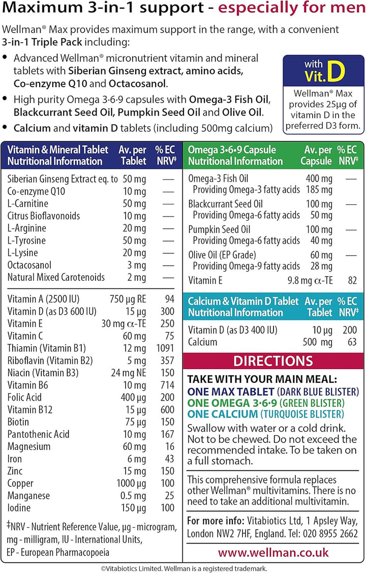 Max - Maximum Strength Multivitamin Formula Mix with Support for Energy, Immune System, Testosterone Level, Bone Health, Brain Health,Heart Health and Vision Health, 84 Tablets by