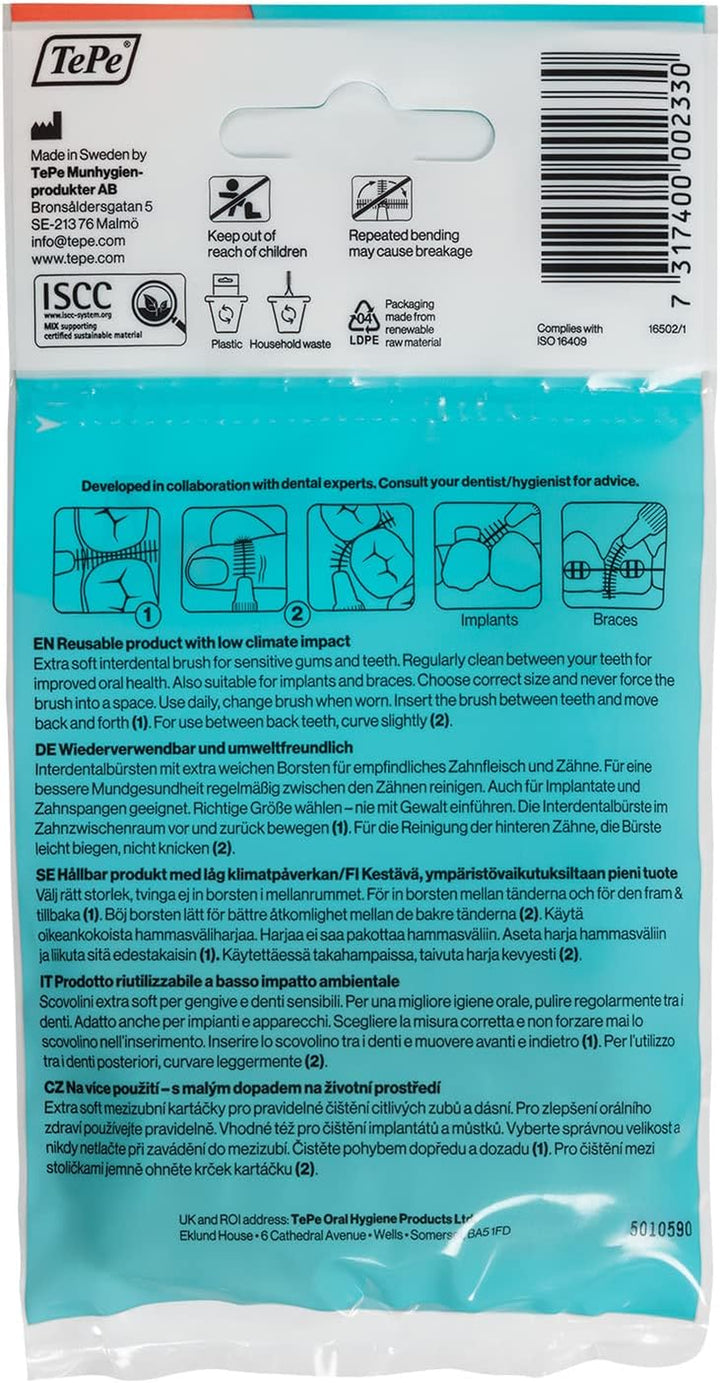 Interdental Brush, Extra Soft, Red, 0.5Mm/Iso 2, 8Pcs, Efficient Cleaning between Teeth, Plaque Remover and Dental Flosser for Narrow Gaps