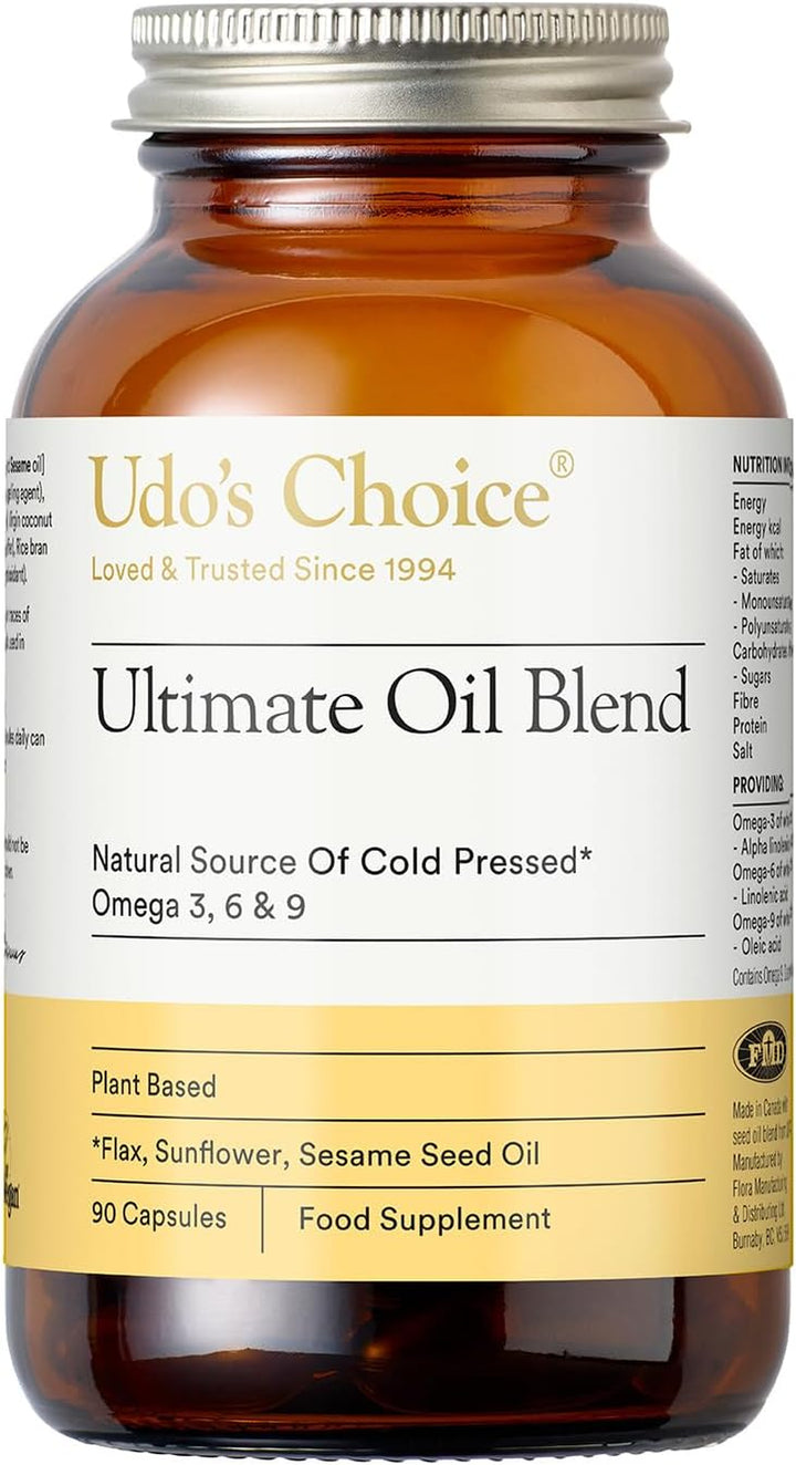Ultimate Oil Blend Capsules - Vegan Omega 3 6 9 from Cold-Pressed Plant Oils - Flaxseed, Evening Primrose, Sunflower - Heart, Brain, Skin, Hormone Support - 60 Capsules – 30 Servings
