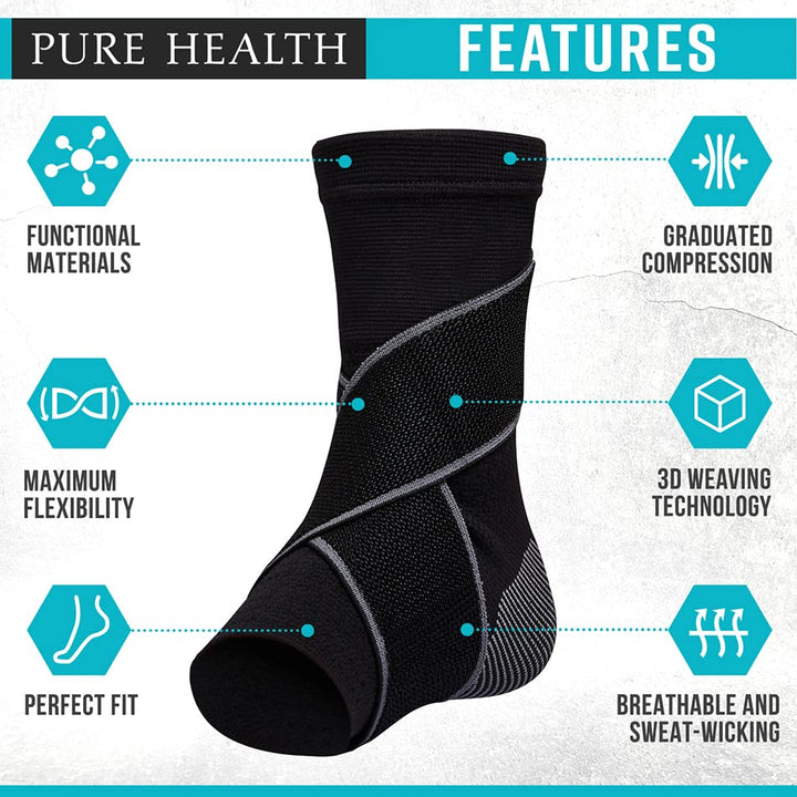 Ankle Support for Ligament Damage Sprained Ankle, Achilles Tendonitis Foot & Plantar Fasciitis Support Strap, Heel Pain Relief & Wrap for Compression (Black, M)