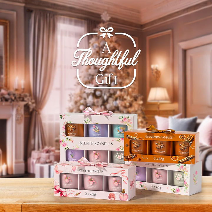 Candle Set, Scented Candle Gift Set for Her, 3 Scented Votive Candles, Birthday Gifts for Women/Men (Pink+Purple+White, 200G)