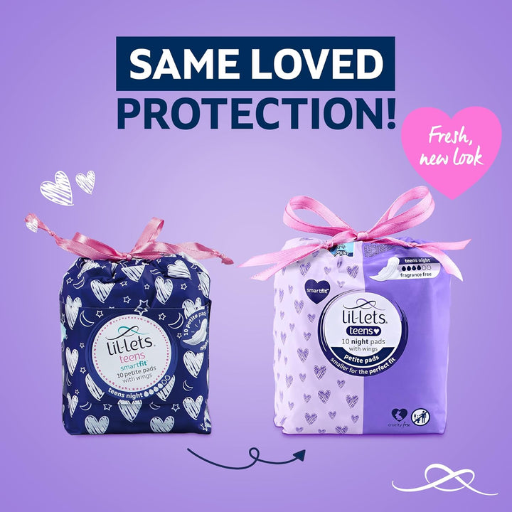 Teens Night Pads X 10, Petite Towels for Girls & Teenagers, with Wings, for Heavy Flow, Unscented, Soft & Breathable, First Period Sanitary Towels, 1 Pack of 10 Pads