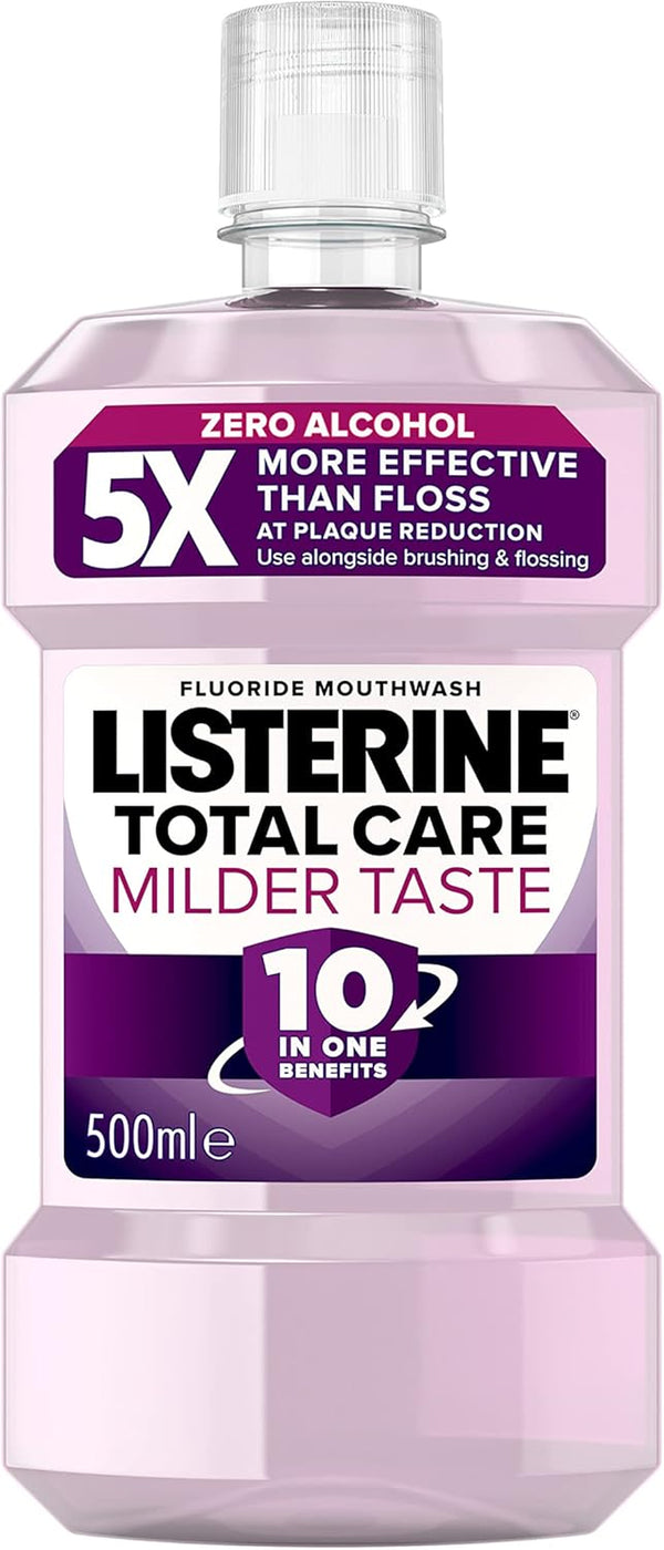 Total Care Milder Taste (Zero Alcohol) Antibacterial Mouthwash (500Ml), Caring and Cleansing Mouthwash to Freshen Breath with 10-In-1 Benefits