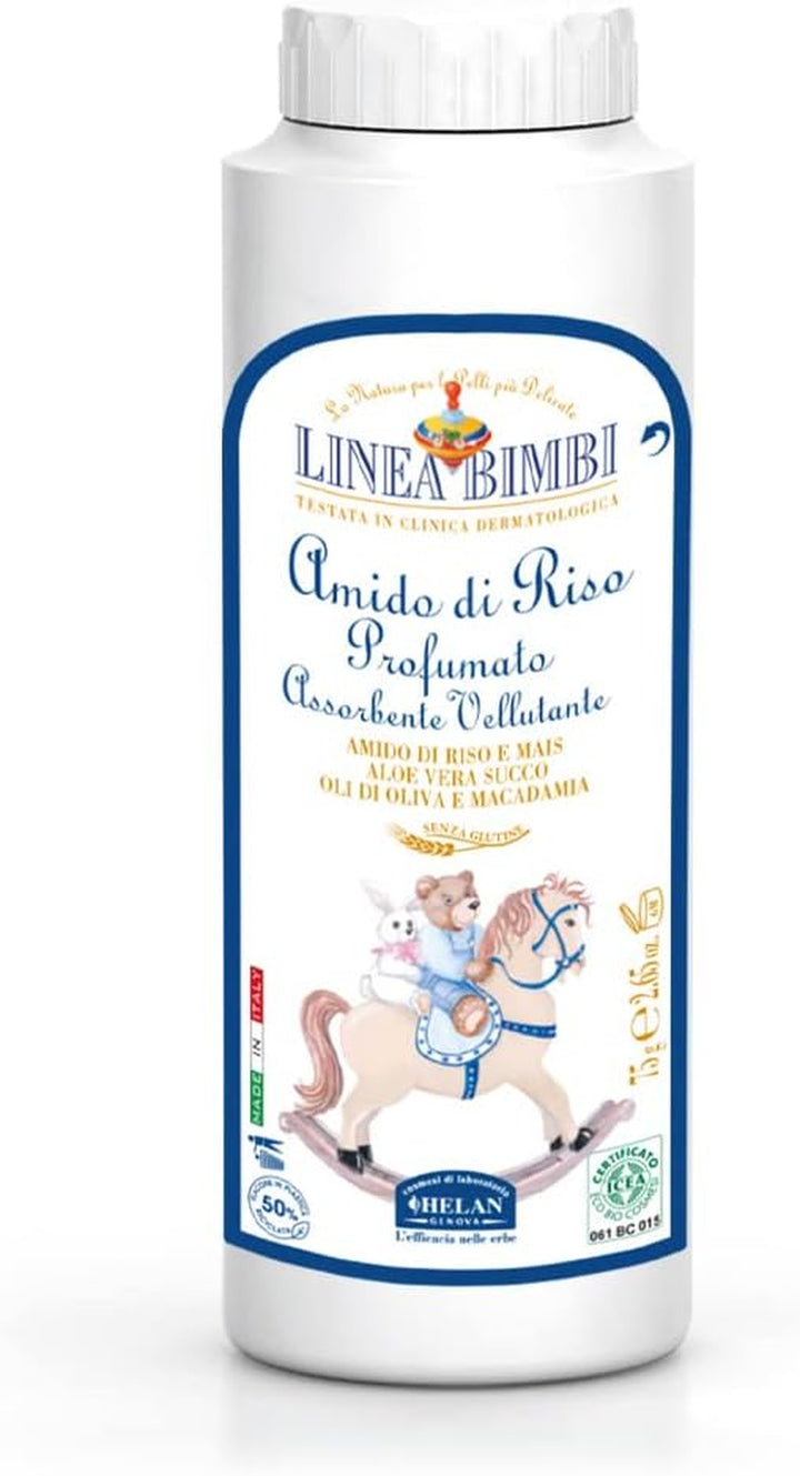 Linea Bimbi Bio - Talcum Powder for Babies, Baby Powder with Aloe Vera Juice, Scented Rice Starch - Moisturising, Soothing, against Irritation, Baby Essentials for Newborn - Made in Italy, 75 G