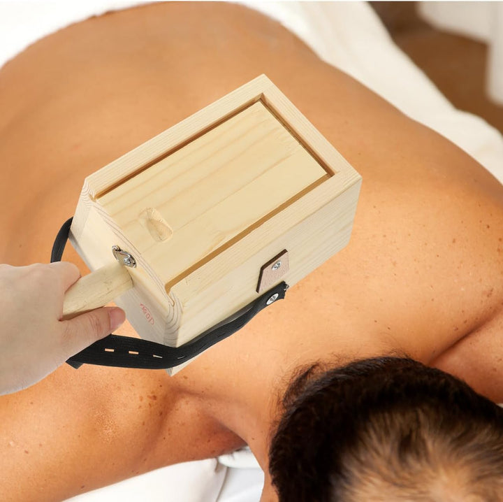 Wooden Moxibustion Box with Handle - Dual Column Moxa Holder for Home Use, Promotes Circulation and Disperses Cold, Ideal for Health Centers and Beauty Clubs (17X13X9.5Cm)