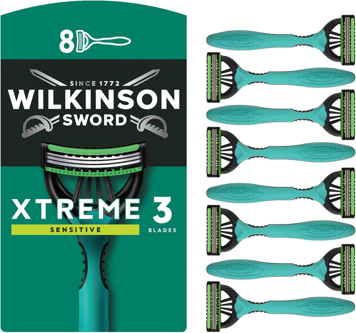 Xtreme 3 Sensitive Men'S Disposable Razors, Great Addition to Wash Bags for Men'S Grooming, Great Shavers for Routine Shaving, 8 Pack