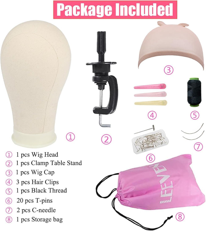 21 Inch Canvas Wig Head Mannequin Head with T Pins and Clamp Stand Canvas Block Head for Wig Making/Display/Styling 21 Inch