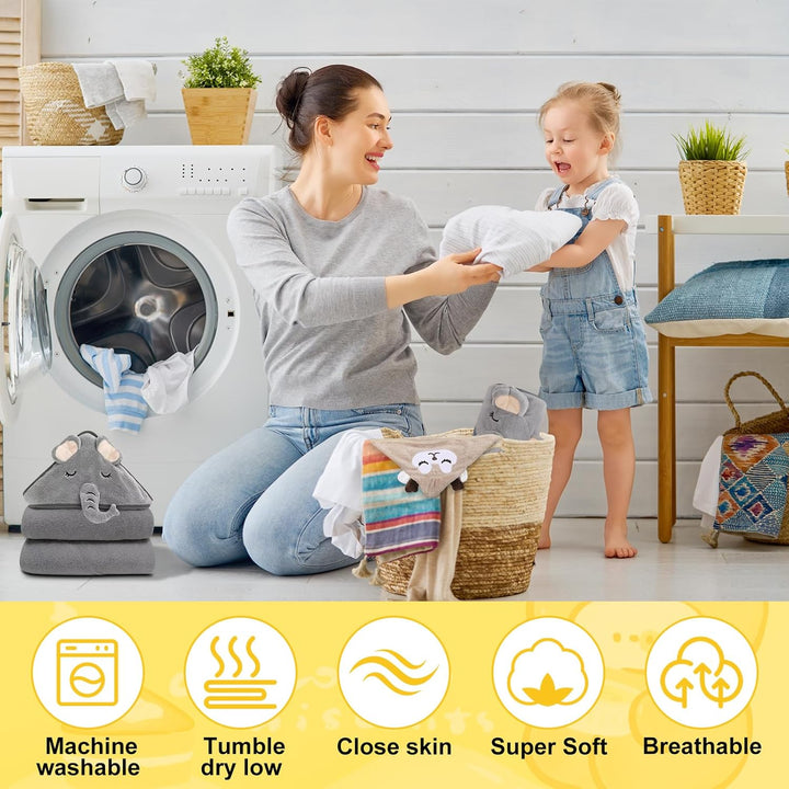 3 Pcs Hooded Baby Towel, Ultra Soft Newborn Towels, Unique Animal Design Baby Towel Set with Hood, Super Absorbent, Baby Essentials for Newborn, for Newborn Baby Boy and Girl, 80X80Cm